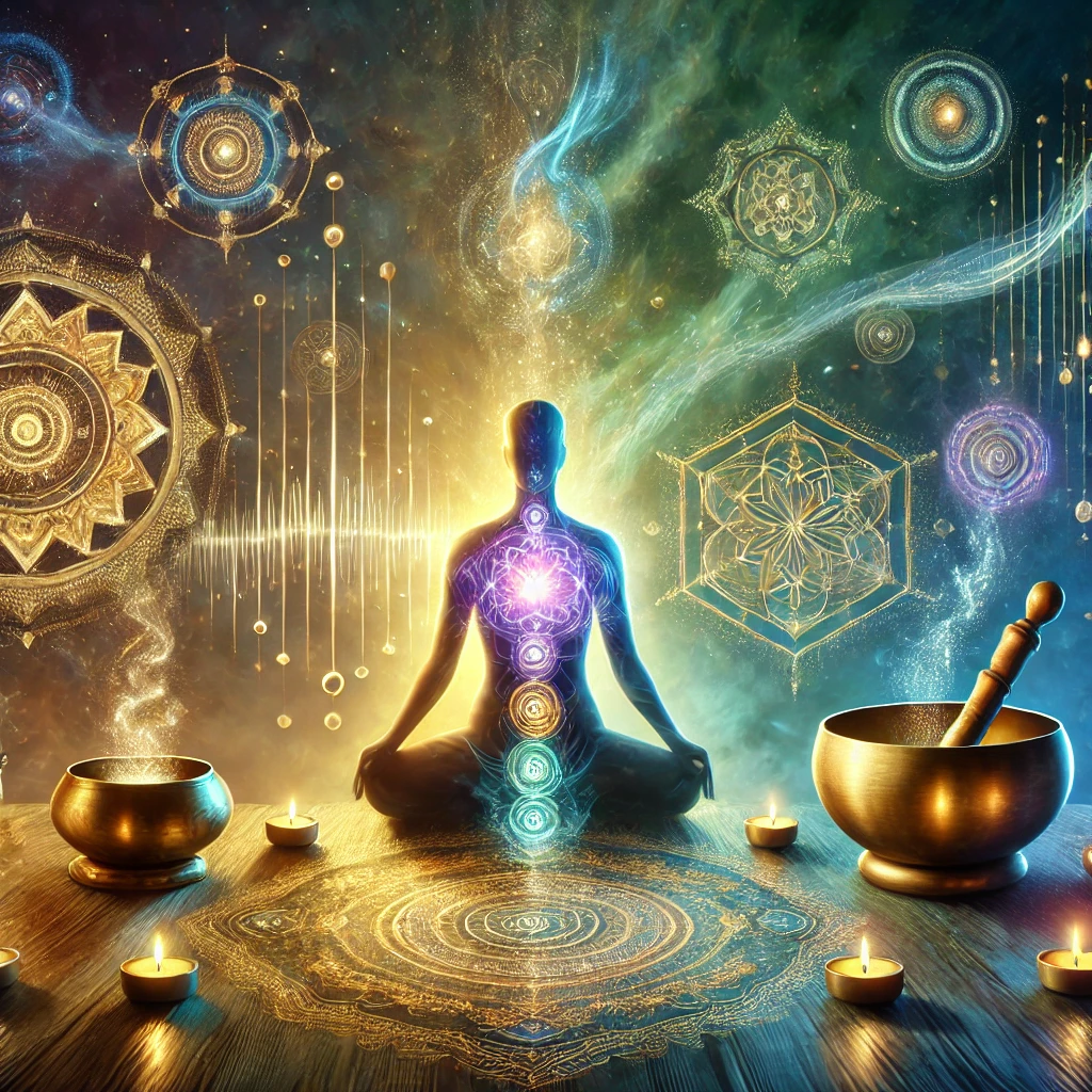 DALL·E 2025-02-04 23.17.21 - A mystical illustration representing holistic therapies in a serene and spiritual setting. At the center, a meditative figure receives healing energy